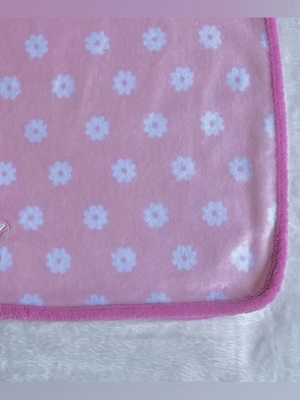 Girls Pink & White Plush Baby Blanket - Floral Print Fox Infant Blanket 30”x40”
